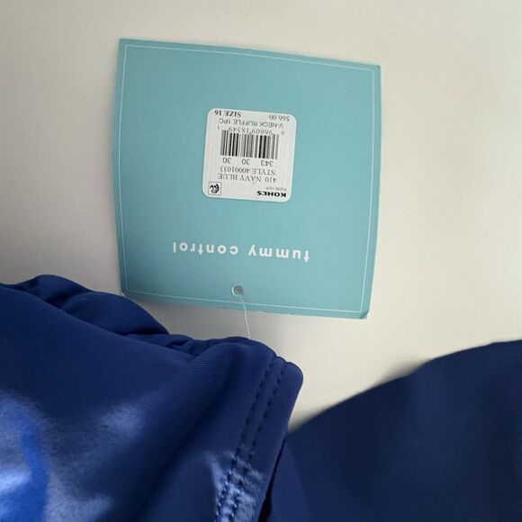 Bal Harbour Swim Blue V-Neck Ruffle One Piece Swimsuit Size 16 NWT Wirefree - Picture 7 of 9